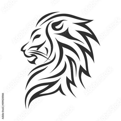 Minimalist lion head tribal vector illustration.
