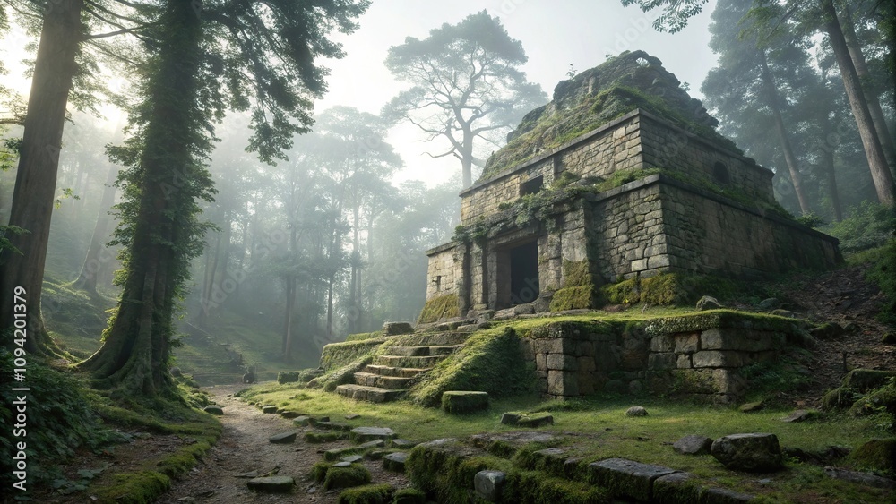 Mysterious and ancient stone structure in the forest, rugged walls, historical landmarks Mysterious and ancient stone structure in the forest, rugged walls, historical landmarks