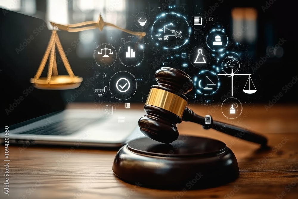 AI Law Ethics Judicial Gavel Technology Laptop Justice Icons AI Law Ethics Judicial Gavel Technology Laptop Justice Icons