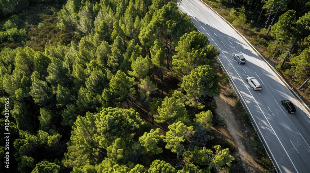 Fototapeta premium Scenic Aerial View of Road and Lush Green Forest