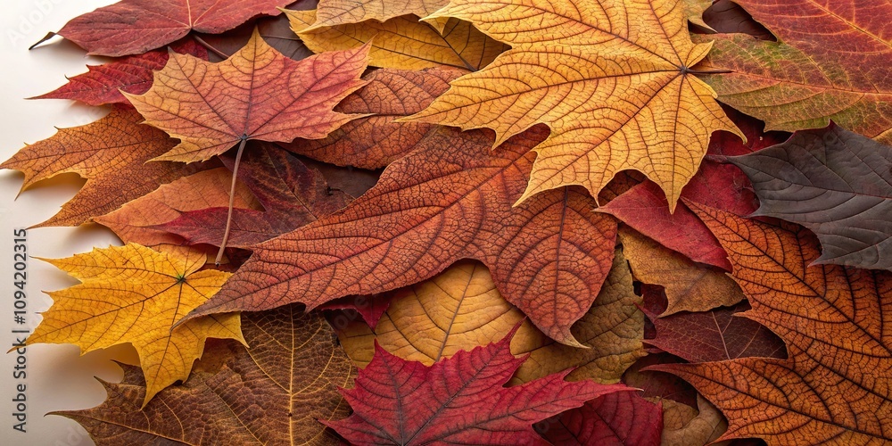 Pile of multicolored autumn leaves with intricate patterns and textures created by layering them on top of each other, foliage, foliage arrangement, multicolor Pile of multicolored autumn leaves with intricate patterns and textures created by layering them on top of each other, foliage, foliage arrangement, multicolor