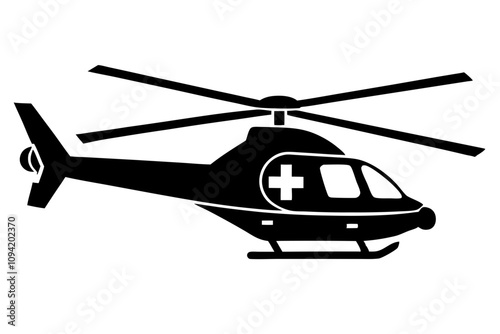 Emergency Medical Helicopter Silhouette Vector Illustration - Air Ambulance Design