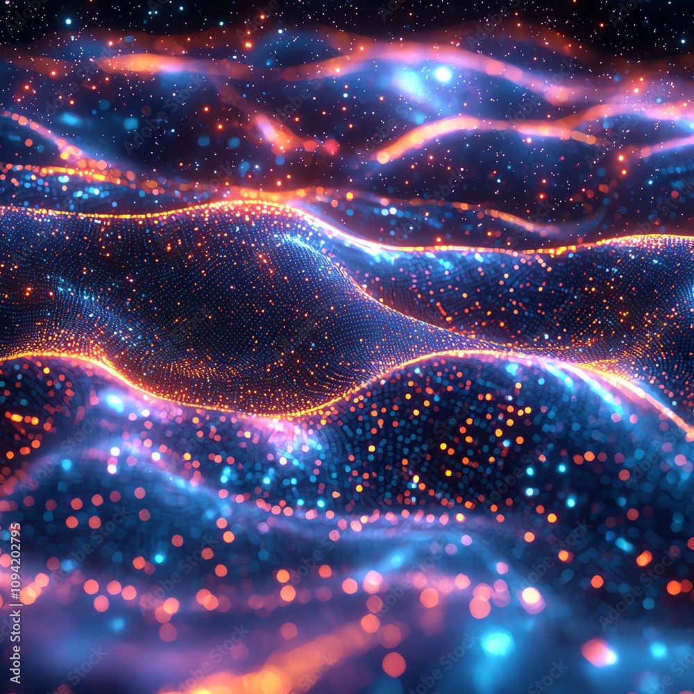 Abstract neon waves with glowing particles Abstract neon waves with glowing particles