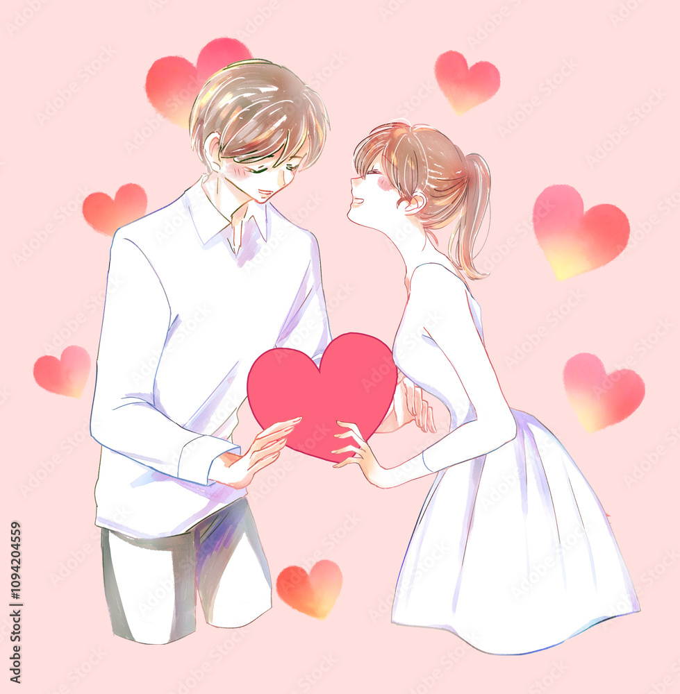 ハートを持つ男女　赤色