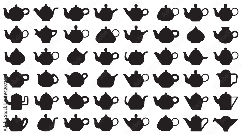 Fototapeta premium Teapot silhouettes in various styles. isolated vector on white background