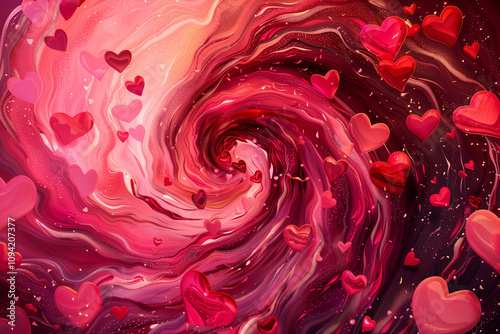 Romantic Pink and Red Heart Swirl Abstract Background