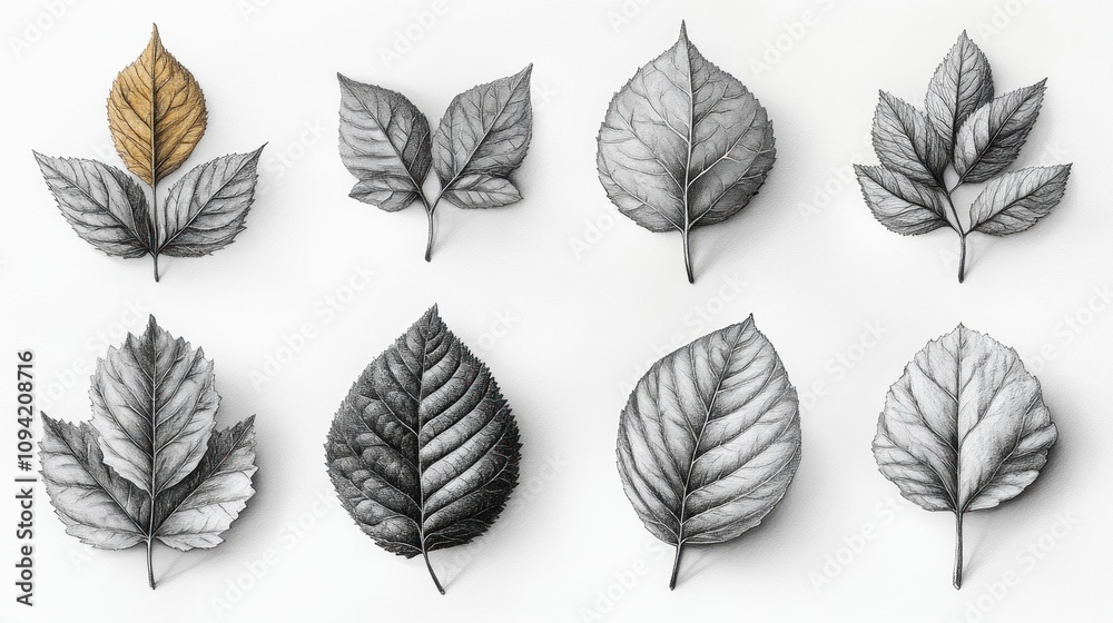 Fototapeta premium Pencil Sketch of Autumn Leaves