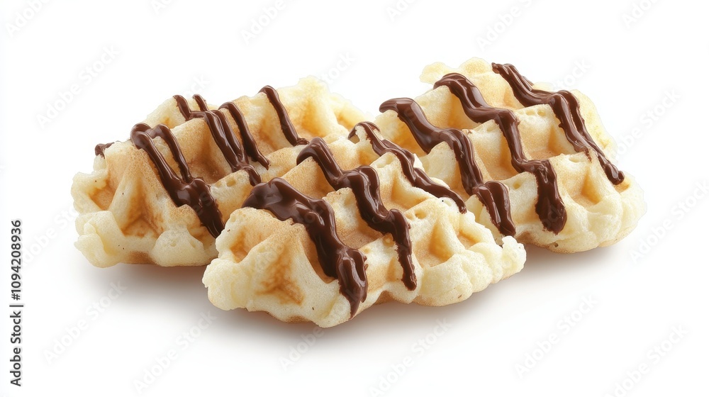 Belgian waffles topped with a drizzle of delicious chocolate make the perfect dessert Belgian waffles topped with a drizzle of delicious chocolate make the perfect dessert