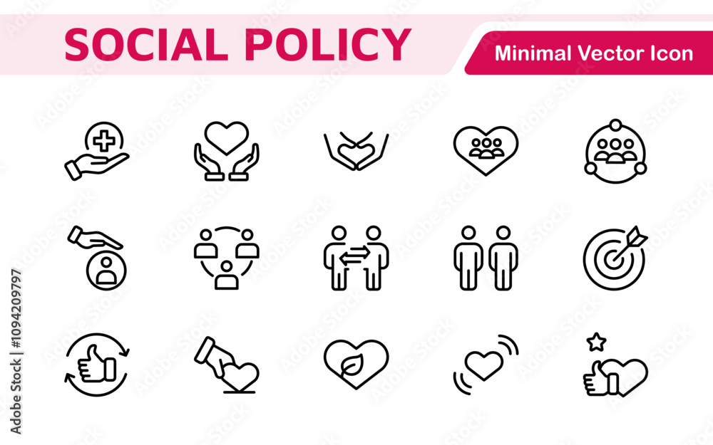 Set of Social Policy and Insuranceline icons. Outline icon collection related to education, insurance, law, goverment and more. Set of Social Policy and Insuranceline icons. Outline icon collection related to education, insurance, law, goverment and more.