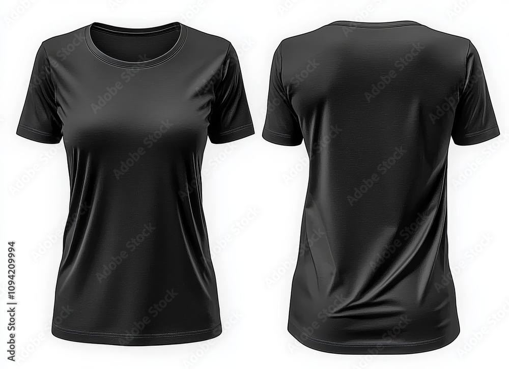 Black Short Sleeve Round Neck T-shirt Front and Back 3D Rendering Black Short Sleeve Round Neck T-shirt Front and Back 3D Rendering