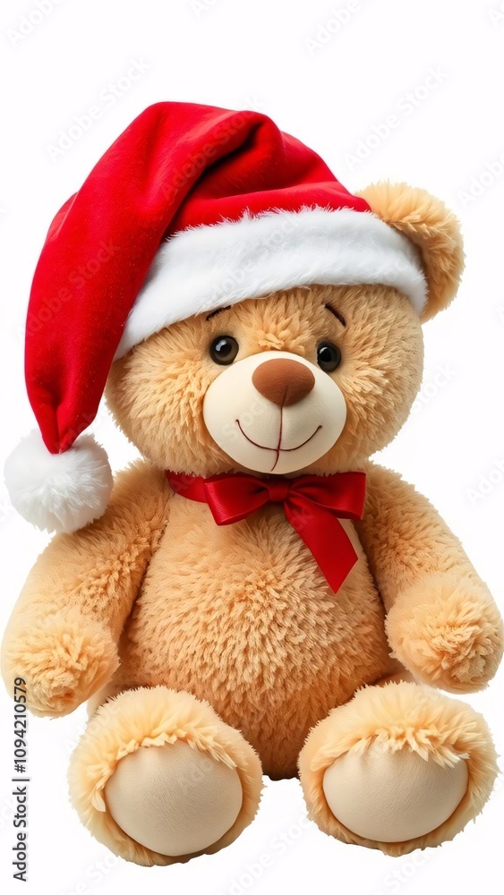 Christmas teddy bear in santa hat cozy home setting toy photography festive atmosphere playful concept for holiday cheer Christmas teddy bear in santa hat cozy home setting toy photography festive atmosphere playful concept for holiday cheer