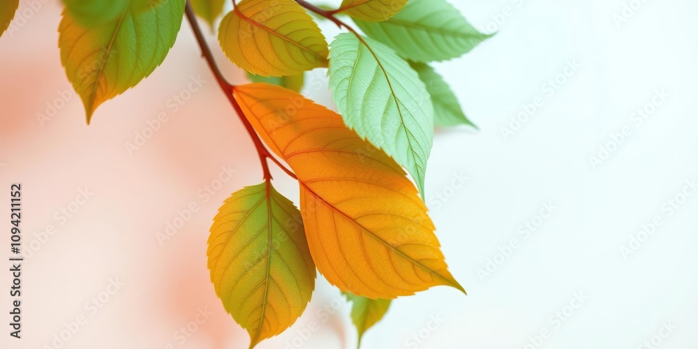 Fototapeta premium leaves with delicate patterns on a light background, nature-inspired, tree branches, black stems