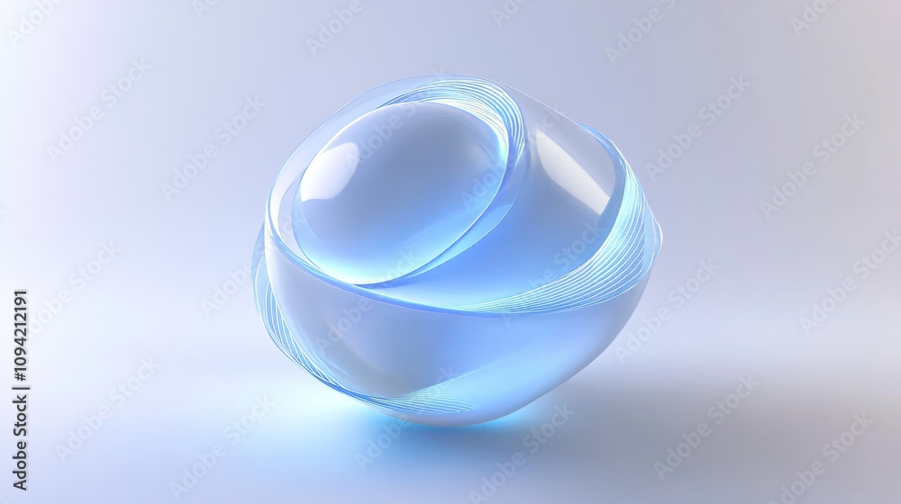 A simple white 3D shape glows blue against a white background. A simple white 3D shape glows blue against a white background.