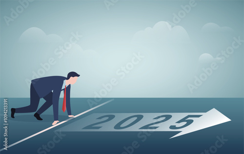 Business planning, New journey, competition concept.Start of a race, new year, 2025