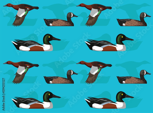 Duck Teal Shoveler Cute Seamless Wallpaper Background