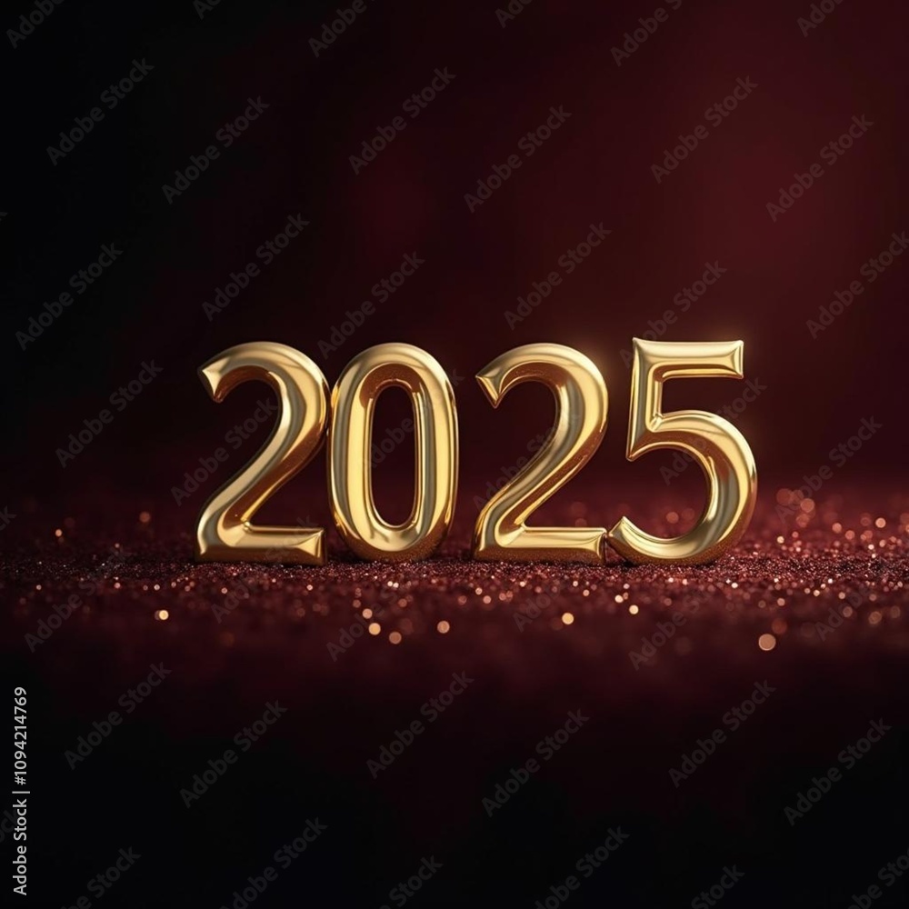 Happy New Year 2025 Elegant congratulation with 3D realistic gold metal lettering Happy New Year 2025 Elegant congratulation with 3D realistic gold metal lettering