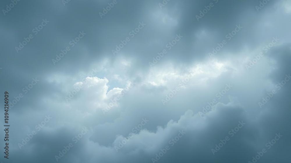 misty mysterious sky with dense clouds of white and gray deep blues and greens in the shadows, misty atmosphere, wintery scene, soft focus