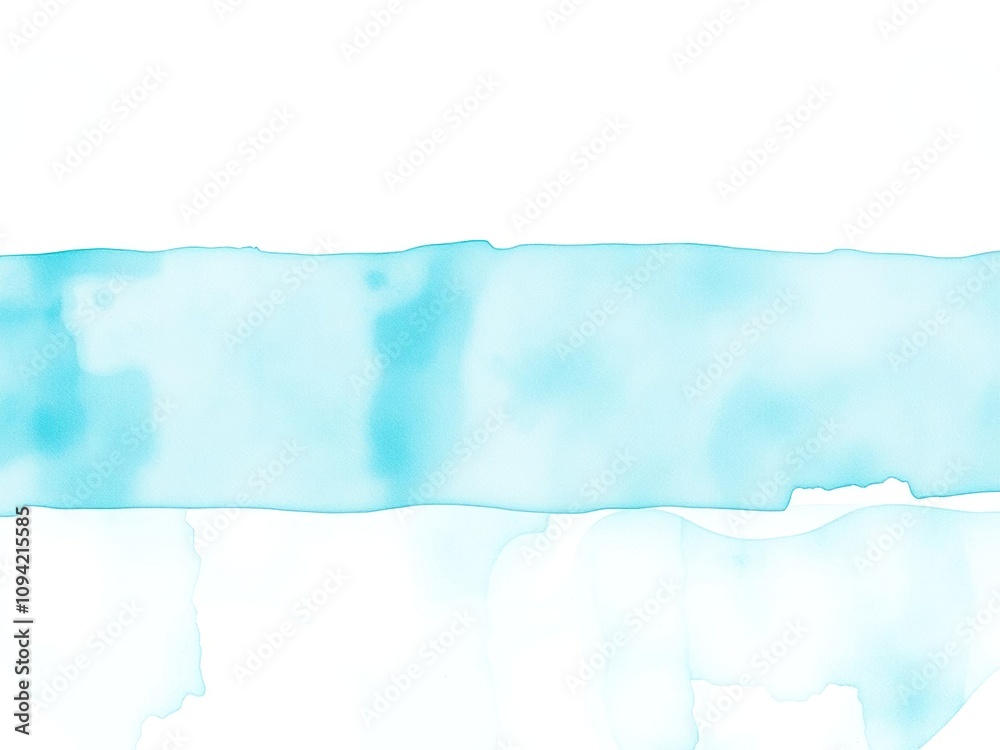 Multilayered aquamarine watercolor strip with intricate design elements, multilayered, natural Multilayered aquamarine watercolor strip with intricate design elements, multilayered, natural