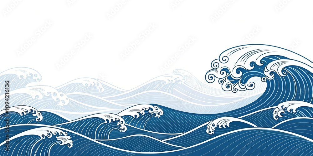 Oceanic wave motif in shades of blue on an empty white surface with minimalist design, geometric shape, minimalist design, soothing colors, clean lines Oceanic wave motif in shades of blue on an empty white surface with minimalist design, geometric shape, minimalist design, soothing colors, clean lines