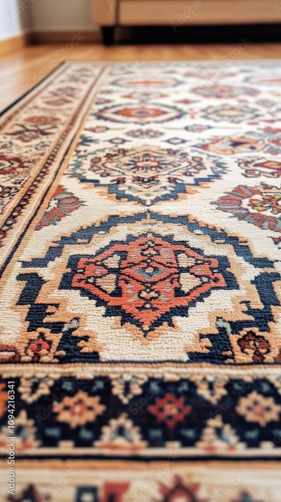 The Bosnian rug features intricate patterns, adding cultural beauty to the space The Bosnian rug features intricate patterns, adding cultural beauty to the space