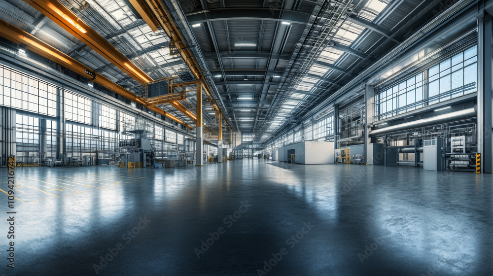 360 degree panorama view.A 3D image shows a modern industrial building's interior, viewed in a 360-degree panorama. It's a virtual reality scene. 360 degree panorama view.A 3D image shows a modern industrial building's interior, viewed in a 360-degree panorama. It's a virtual reality scene.