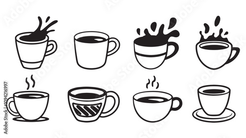 Wallpaper Mural Doodle coffee cups white background. Coffee, tea, cappuccino, espresso Torontodigital.ca