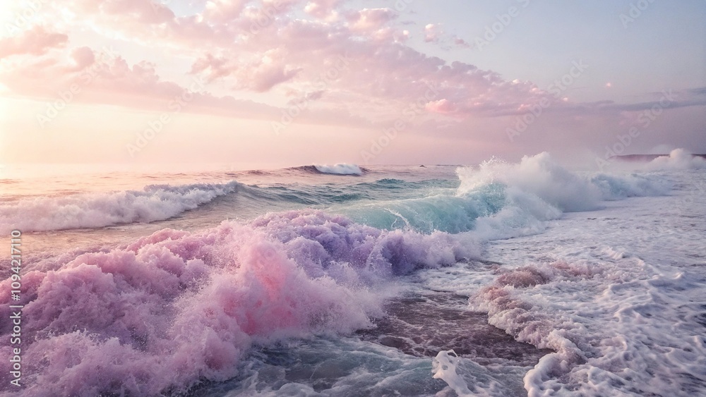 Fototapeta premium Pastel pink and lavender mist in a wavy textured environment, wavy texture, ethereal atmosphere, serene landscape, pastel pink, lavender mist
