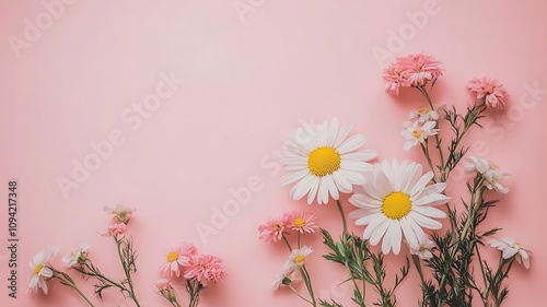 Charming Floral Banner for Wedding, Mother's Day, or Women's Day – Light Pink Background. This charming floral banner, set against a light pink backdrop, is the ideal greeting card template 