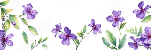 Purple flowers and leaves in a watercolor style on a neutral background, elegant invitations, double sided invites, luxury weddings