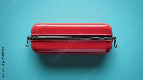 Compact red box with zipper on a blue background