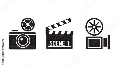 vector photography camera icons set - digital film equipment, multimedia icons