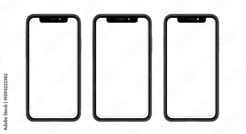 High Resolution Black and White Smartphone Design Mockup Collection on White Background for Digital Advertising and Infographic High Resolution Black and White Smartphone Design Mockup Collection on White Background for Digital Advertising and Infographic