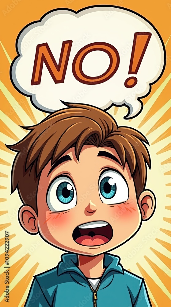 Surprised Boy With Speech Bubble Shouting No in Comic Style Surprised Boy With Speech Bubble Shouting No in Comic Style