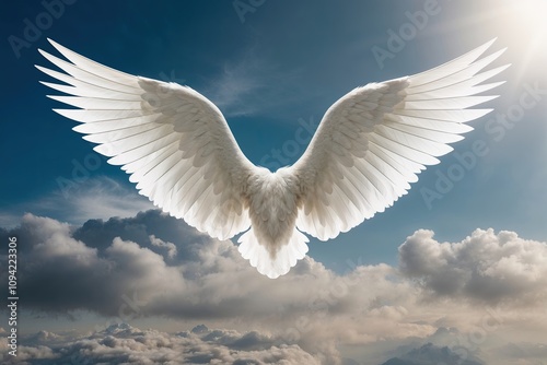 Isolated Image of White Angel Wings in Graceful Flight photo