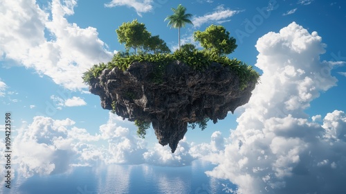 Whimsical 3D Wonderland: Magical Island with Floating Terrain and Joyful Creatures