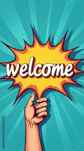 Wallpaper Mural Vibrant Welcome Sign in Pop Art Style with Blue Background Torontodigital.ca