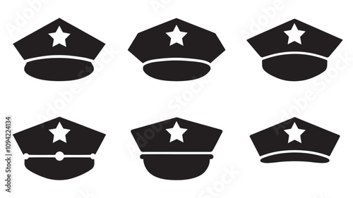 Police service cap vector icon set 