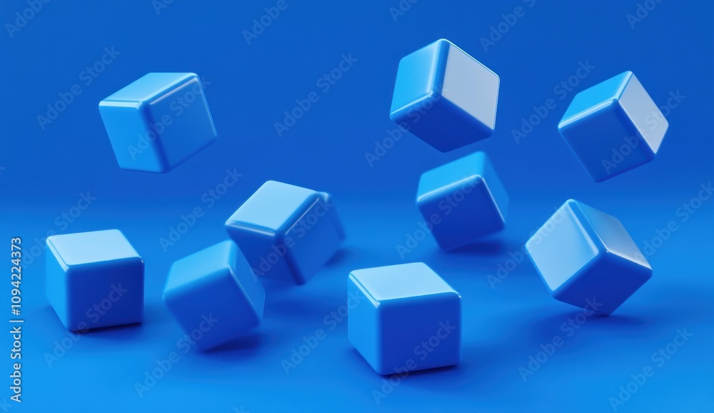 Abstract blue cubes floating on a blue background. Abstract blue cubes floating on a blue background.