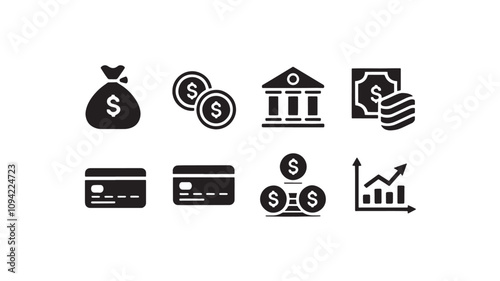 Set of money savings icon collection. Money, Wallet, piggy bank, coin, money bag 