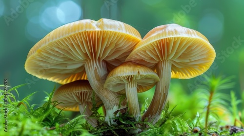 Mushroom depicted on a plain background, beautiful fungi macro. Background peaceful, mushroom vivid.