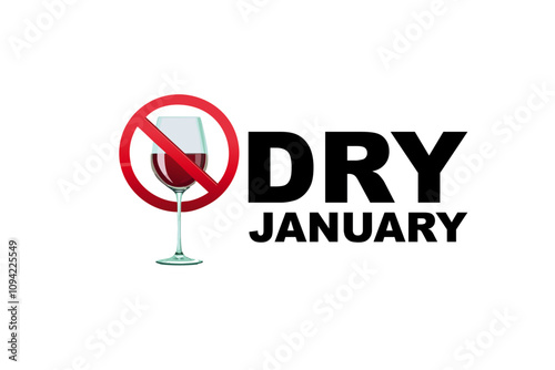 Dry January Vector Illustration with Crossed-Out Wine Glass Symbol for Alcohol-Free Campaign