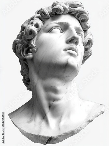 Black and White Marble Bust of Classical Male Figure from Hellenistic Period with Detailed Facial Features and Smooth Texture