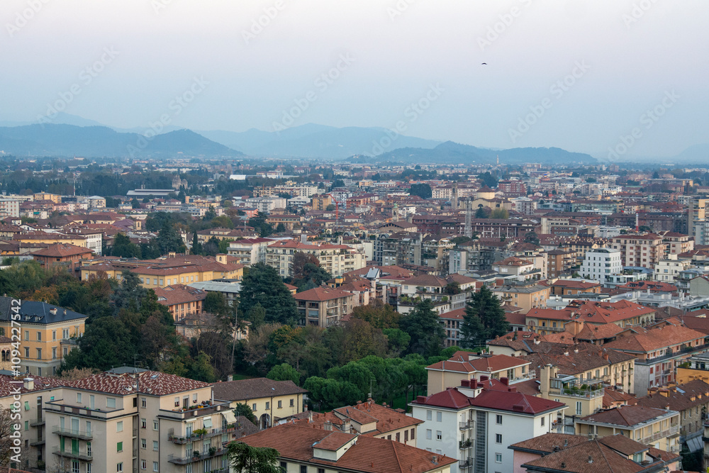 Fototapeta premium View of Bergamo from Rocca di Bergamo fortress in Upper Town Citta Alta. Bergamo. Italy