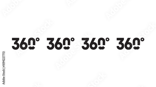 360 degrees arrow, rotate around set icon. Circle signs vertical, horizontal and diagonal view with arrows rotation to 360 degrees.