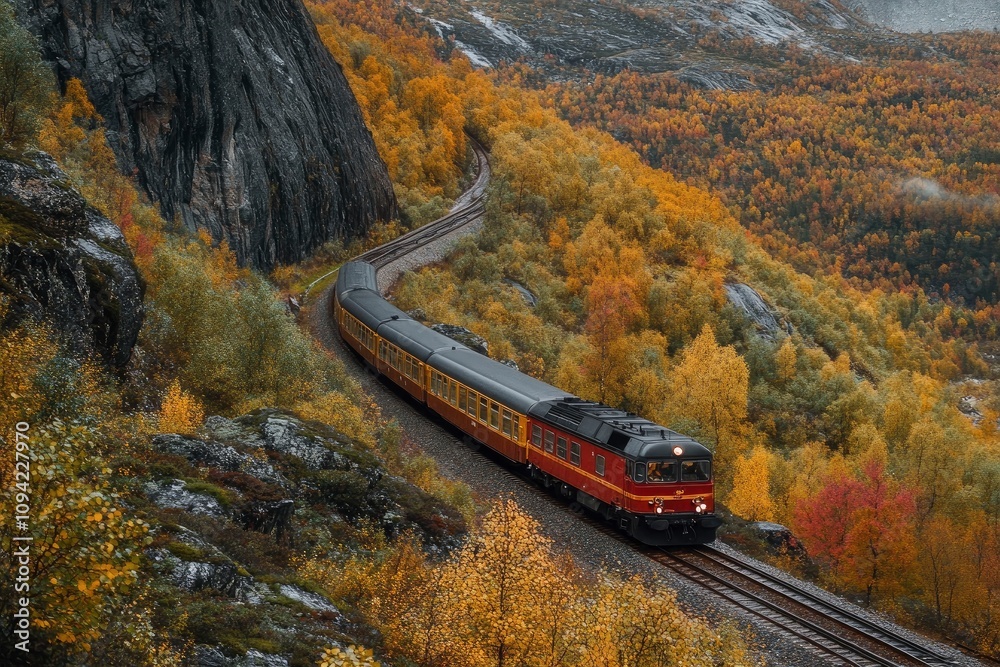 Fototapeta premium railways along with trees and greenland with generative ai
