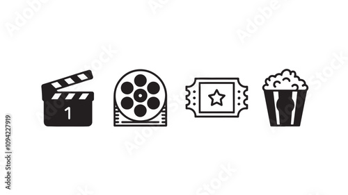 Cinema icons vector set. Movie, film, video