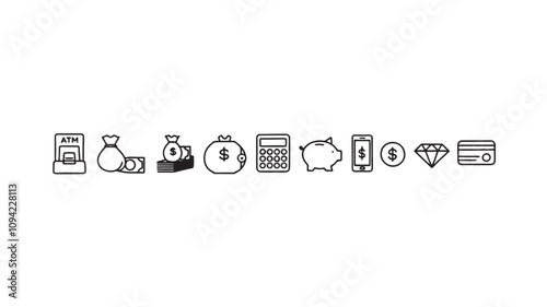 Set of money savings icon collection. Money, Wallet, piggy bank, coin, money bag 