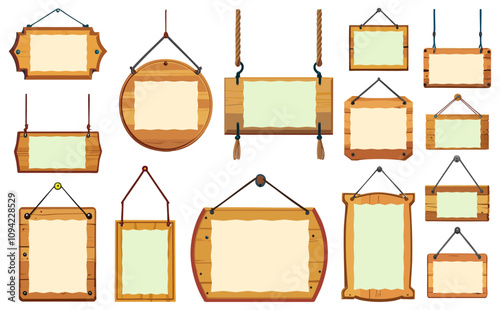 木製吊り下げ看板ベクターイラストセット	