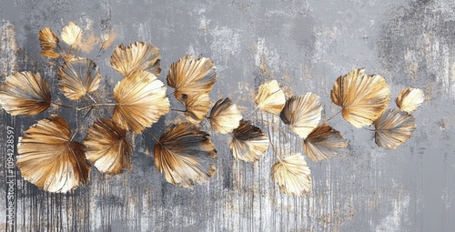 golden brown leaves on distressed gray background modern wall art interior design