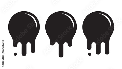 Dripping paint icon set. Current liquid. Paint flows. Melted circle logo. Current paint